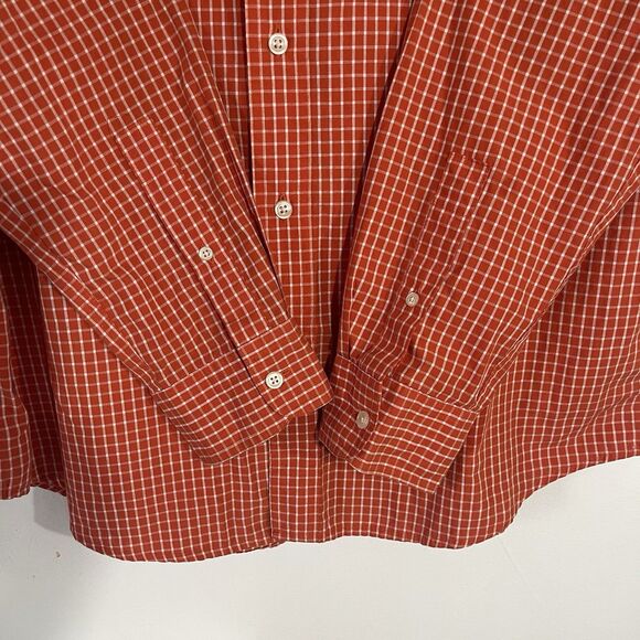 Chaps Easy Care Men’s Orange White Plaid Long Sleeve Button Up Shirt Size L - Picture 3 of 7